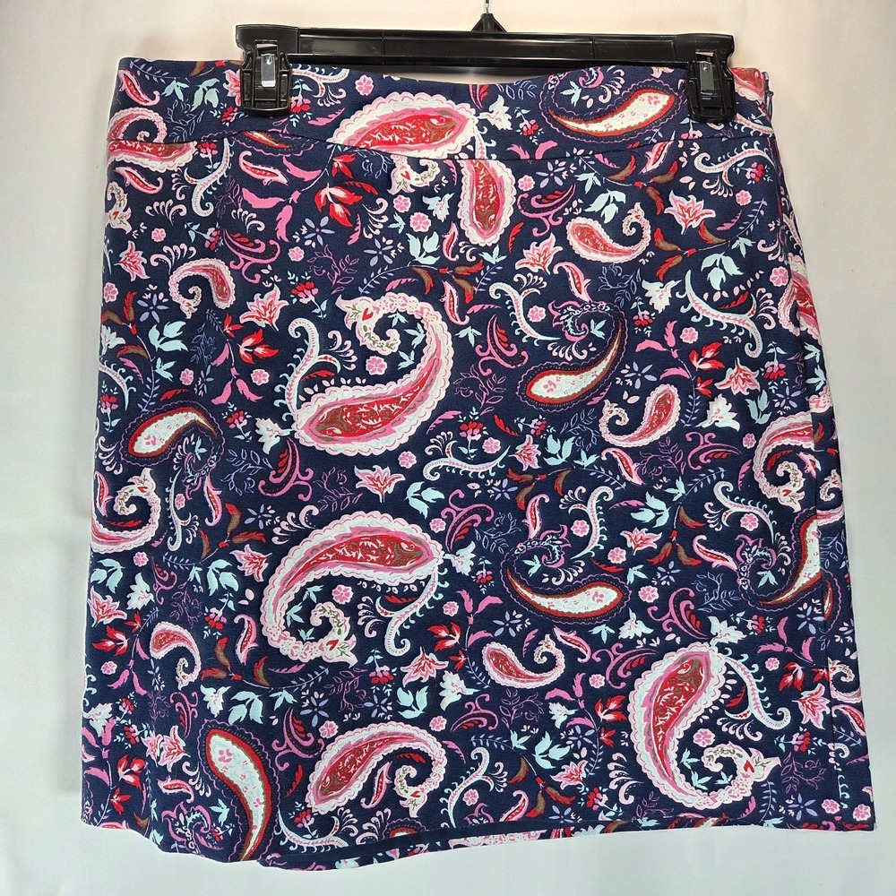 Talbots‎ Mini Skirt 8 Blue Pink Paisley Stretch Cotton Lined Preppy Classic